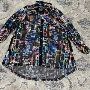 Berek Artsy Floral Mesh Button Front Blouse